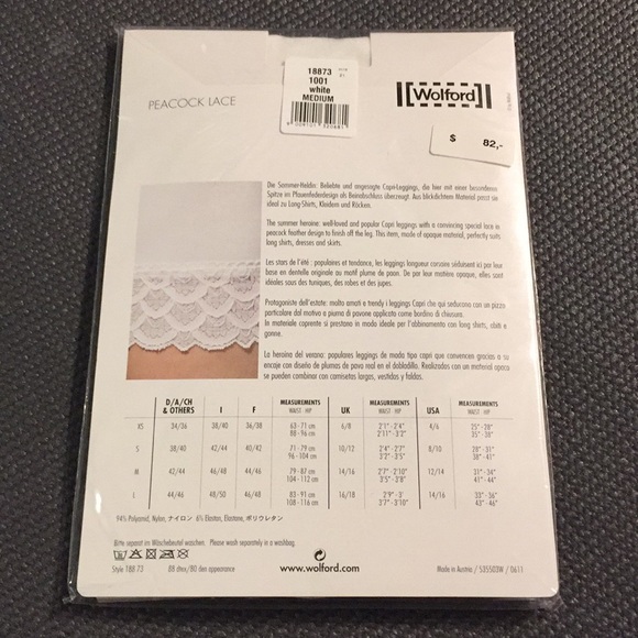 Rare Wolford Peacock Lace Capri - White Size M - Picture 2 of 4