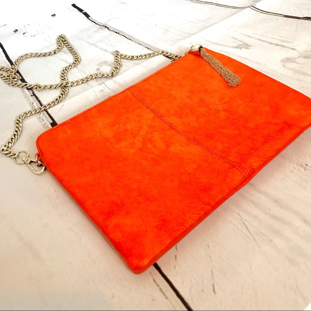 Orange Faux-Leather Crossbody Bag with Gold Chain