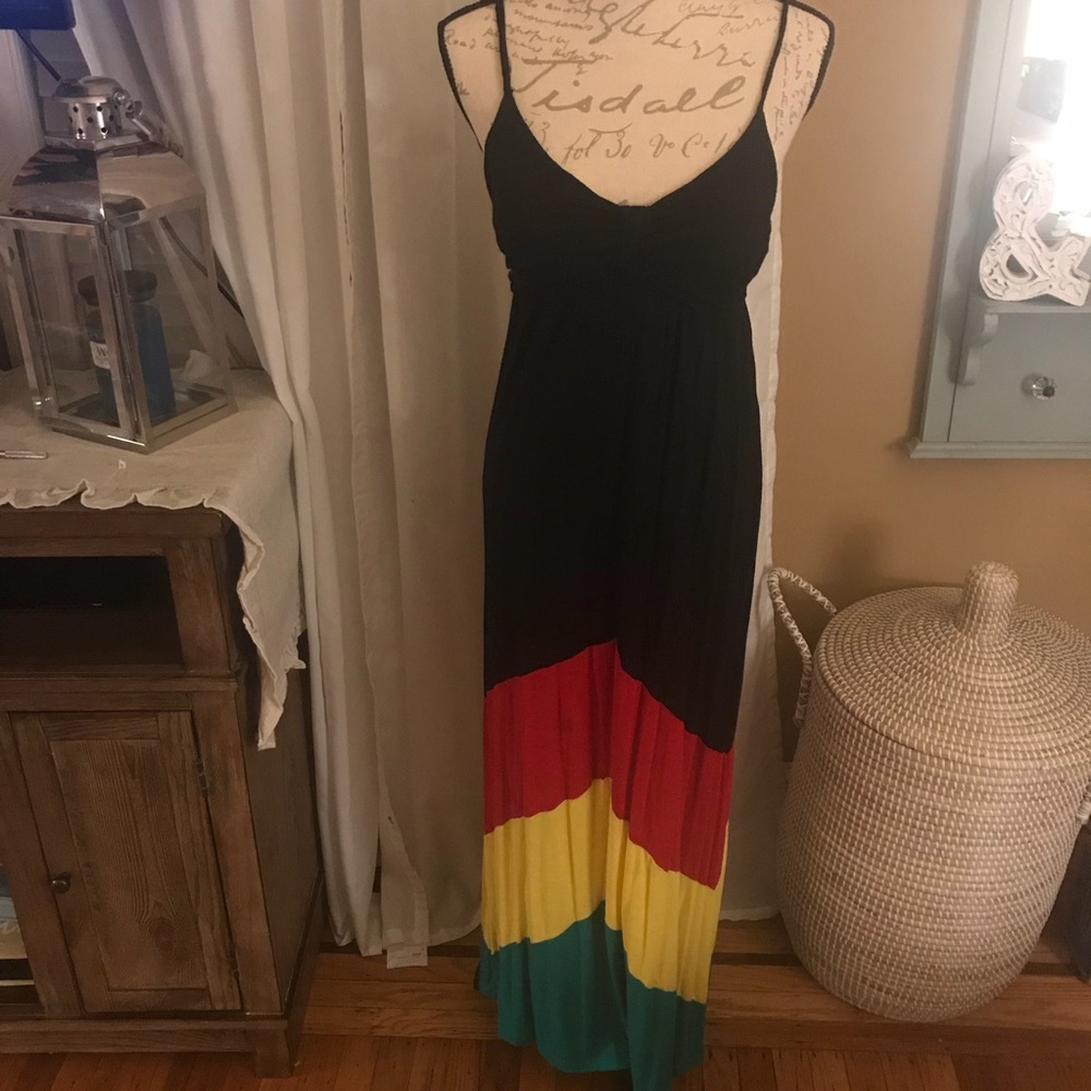 Green yellow and red maxi dress