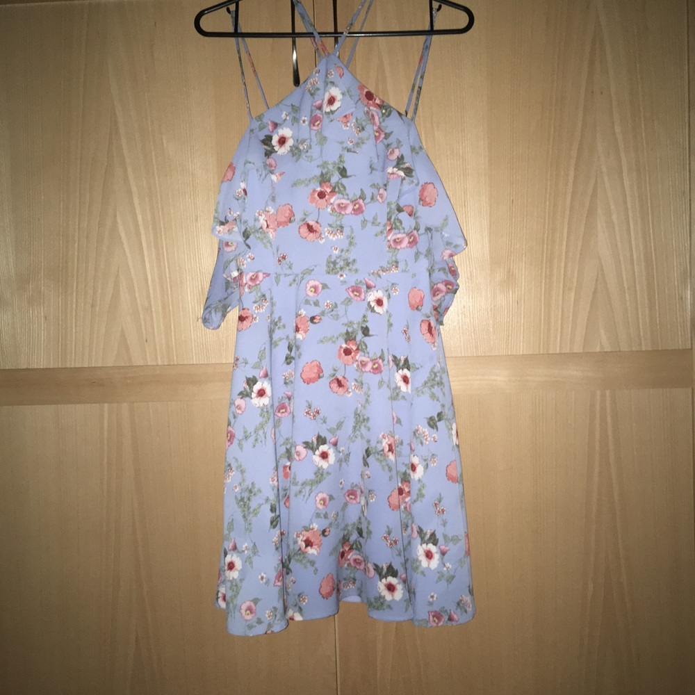 FRANCESCA'S cold shoulder Floral print blue dress