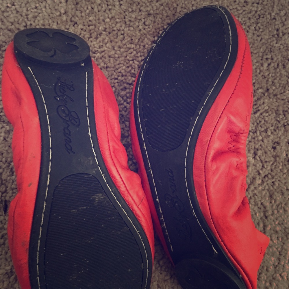 Bright red orange ballet lucky brand shoes