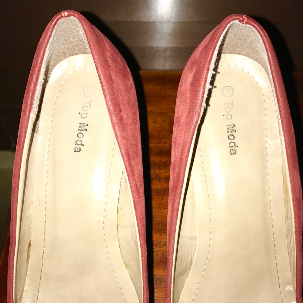 Red Faux Suede Wedges - Picture 8 of 8