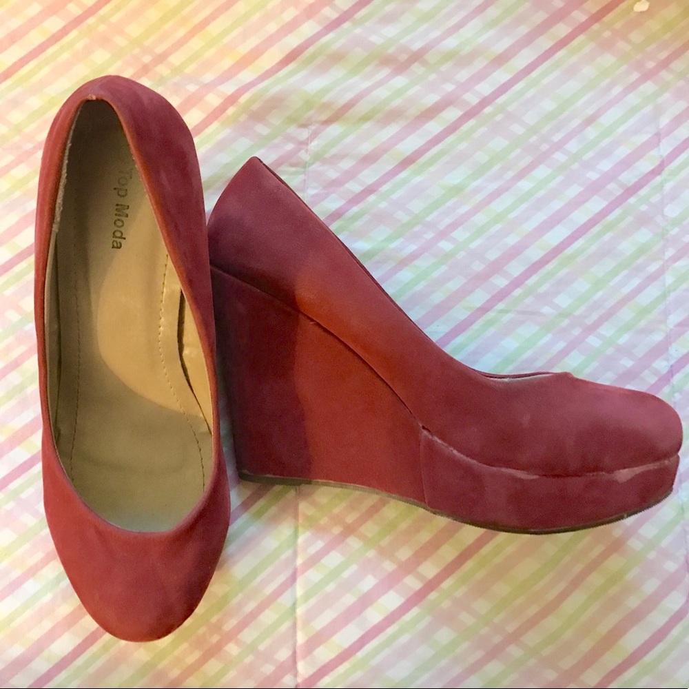 Red Faux Suede Wedges