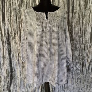 LOFT Navy Geo Print Split Neck Blouse