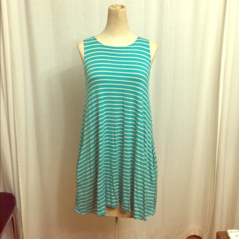 Turquoise Striped Baby Doll Dress