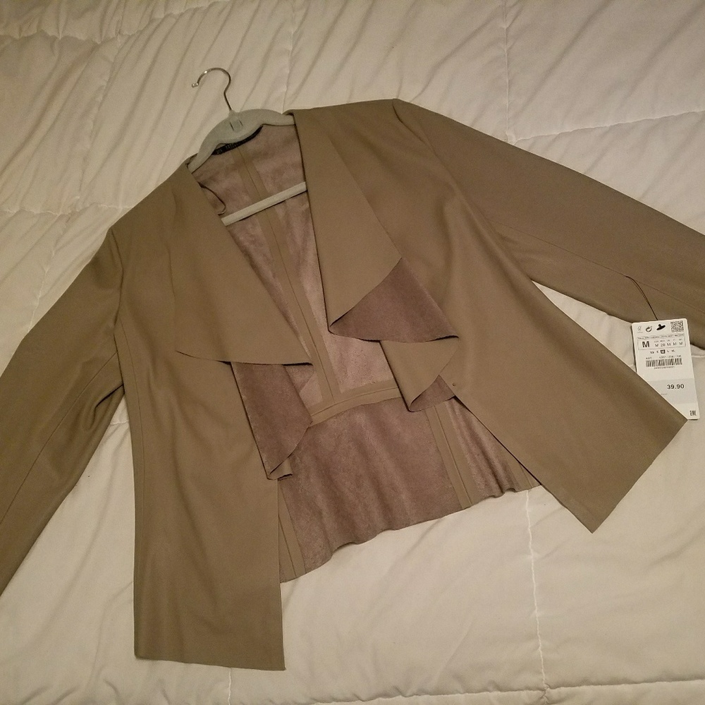 Zara tan leather and suede jacket