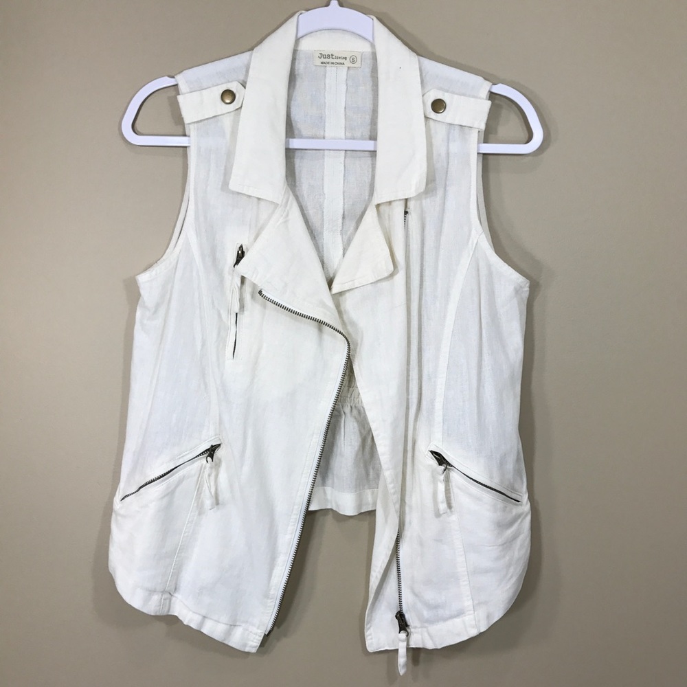 Linen white motto vest, size S