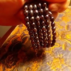 Silvertone and pearl stretch bracelet