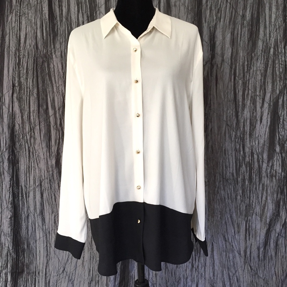 NWOT Ann Taylor Ivory/Black Colorblocked Blouse