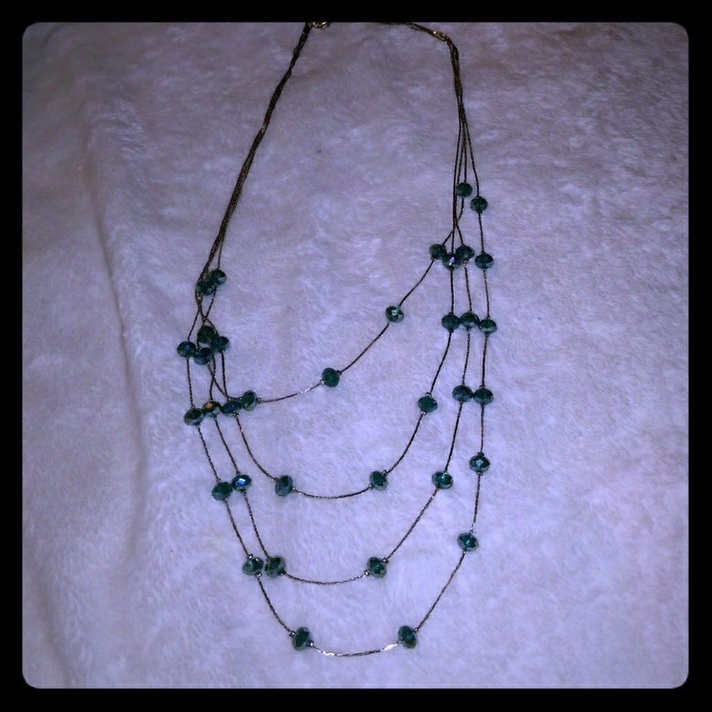 Aqua beaded and silver necklace
