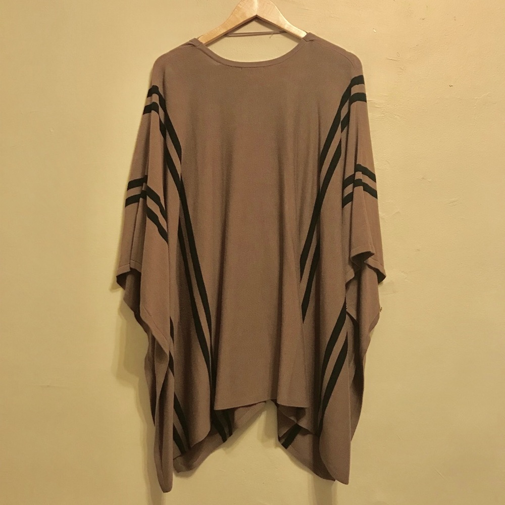 H&M Brown Black Knit Stripe Poncho Wrap Shawl Cape - Picture 6 of 6