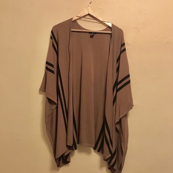 H&M Brown Black Knit Stripe Poncho Wrap Shawl Cape - Picture 3 of 6