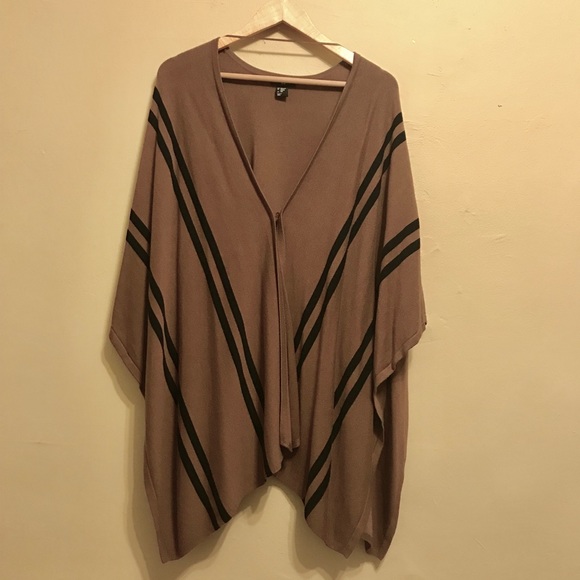 H&M Brown Black Knit Stripe Poncho Wrap Shawl Cape - Picture 4 of 6