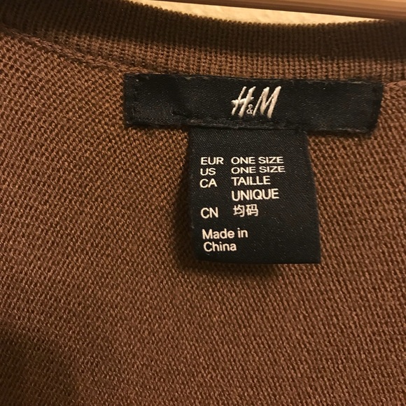 H&M Brown Black Knit Stripe Poncho Wrap Shawl Cape - Picture 5 of 6