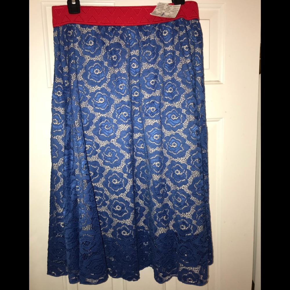 LulaRoe Lola blue lace skirt size Large