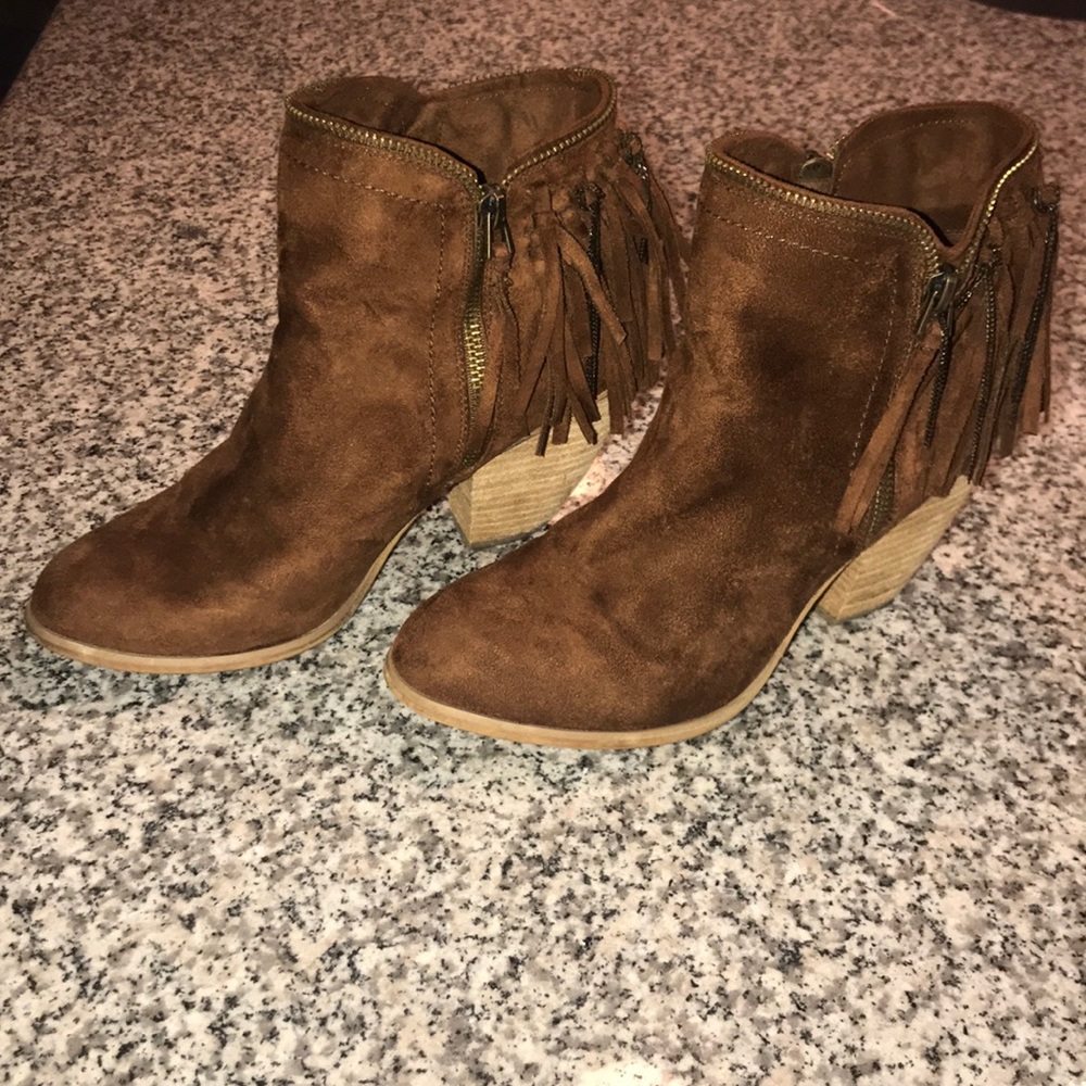 Brown fringe booties size 8