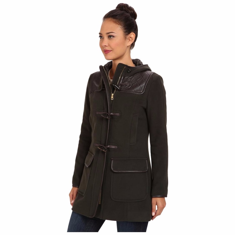 Cole Haan Hooded Duffle Quilted Yoke Coat - Picture 2 of 6
