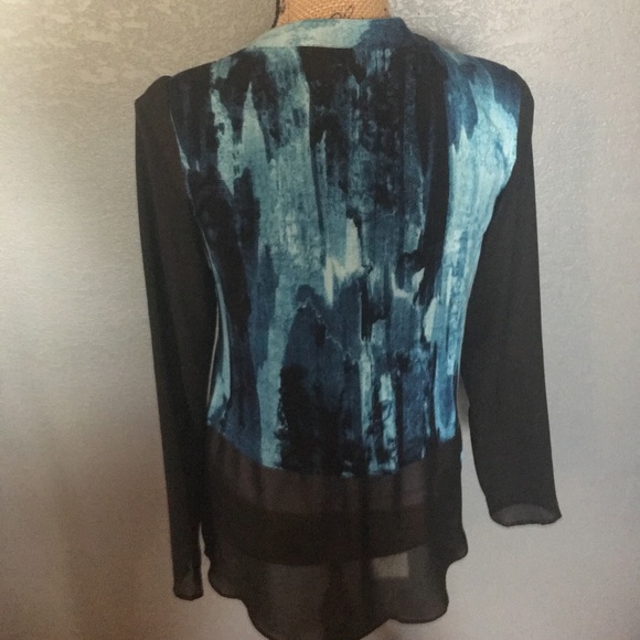 ⭕️Brilliant Turquoise/Black Sheer Vera Wang Top - Picture 2 of 4