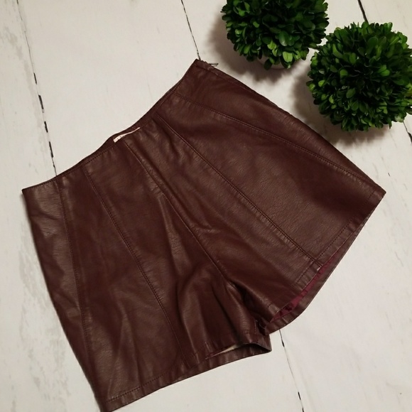 Forever 21 Pants - MERLOT FAUX LEATHER SHORTS