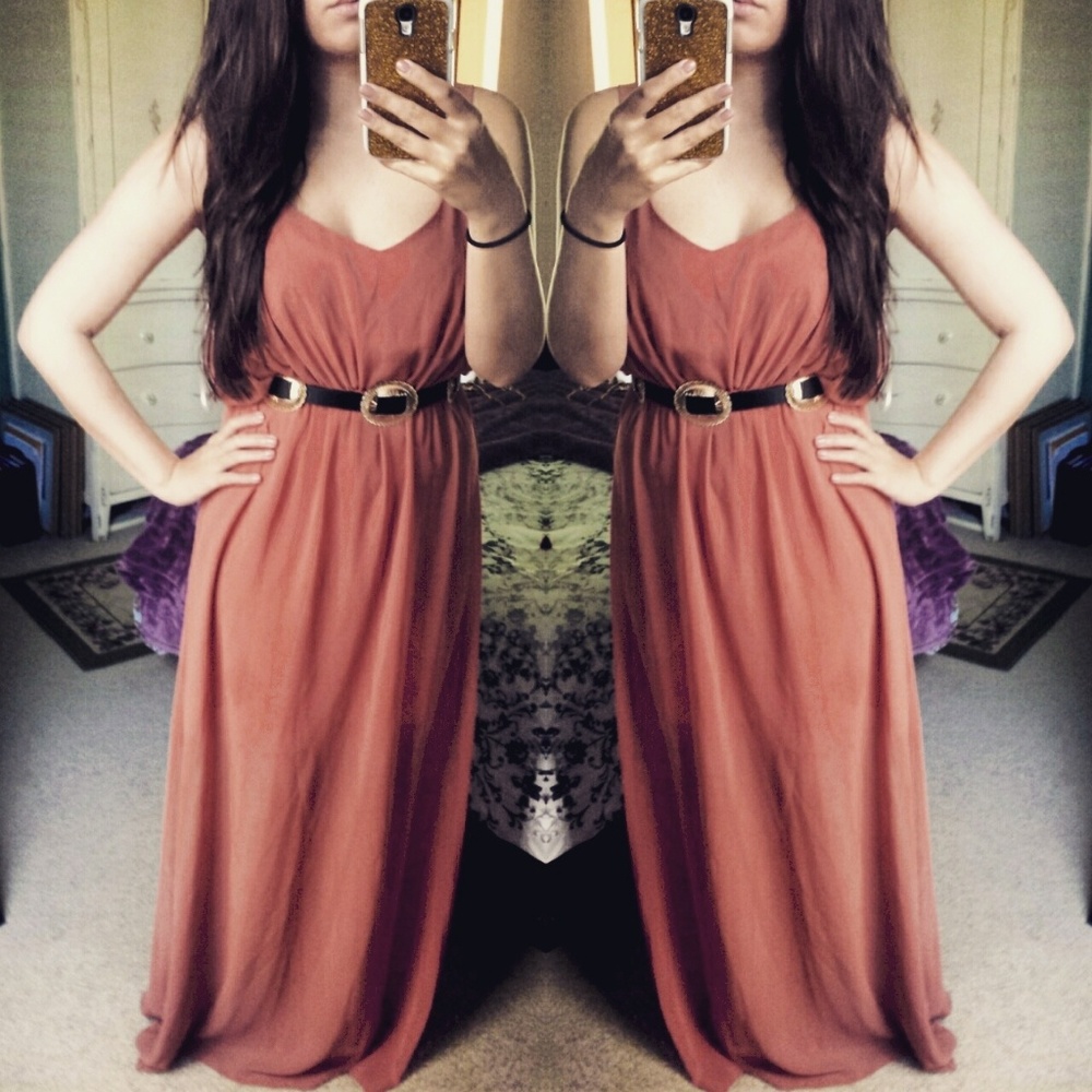 Grecian Rust Red Orange Chiffon Maxi Dress
