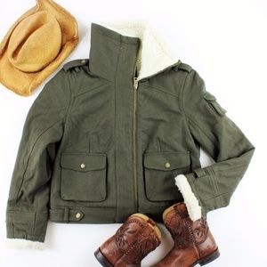 American Eagle faux sherpa bomber cargo jacket