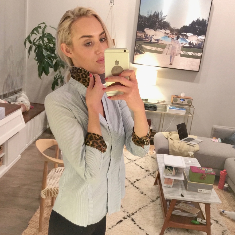 Striped polo shirt with leopard trip