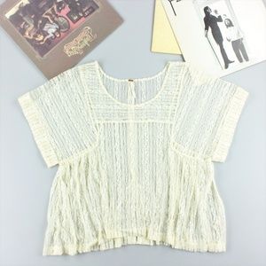 Free People Ivory Lace Sheer Oversized Shirt Top