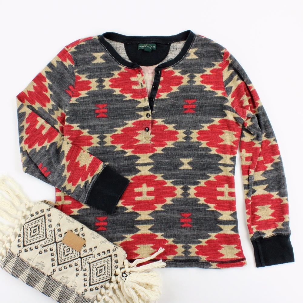 LRL JEANS CO Aztec Print Thermal Shirt