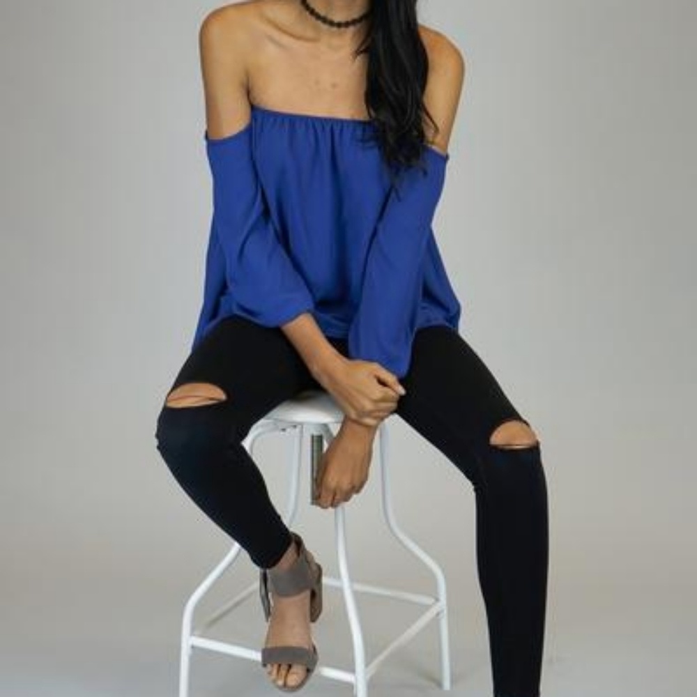 Royal Blue Chiffon Off Shoulder Top