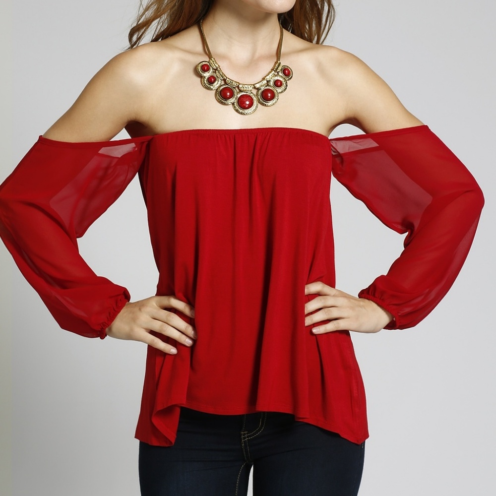 Red Chiffon Off Shoulder Top