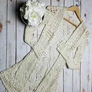 Mossimo Ivory Longline Boho Crochet Cardigan Sz S