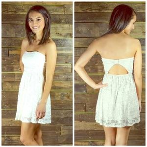 FINAL SALE • White Lace Strapless Open Back Dress