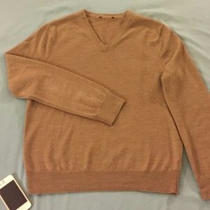 Express Tan/Camel Brown Merino V-Neck Sweater (MD)
