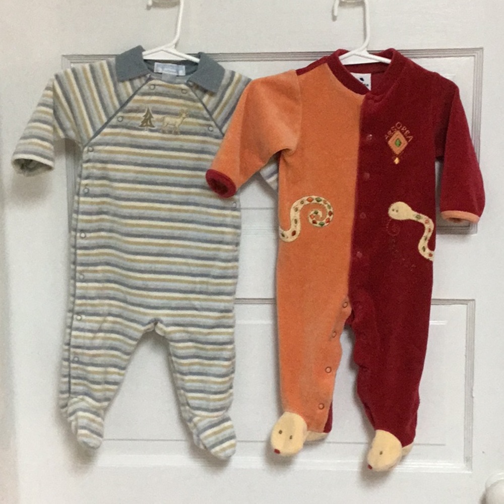 2 Velour Baby Boy Rompers