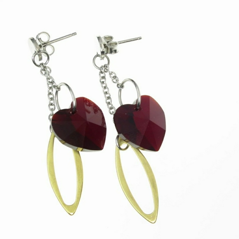 Heart Earrings Red Faceted Dangles Two-Tone Manuel Zed