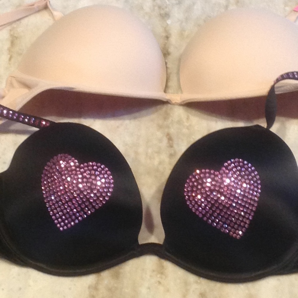 Victoria Secret PINK 2 Bras Rhinestones Sz 36B