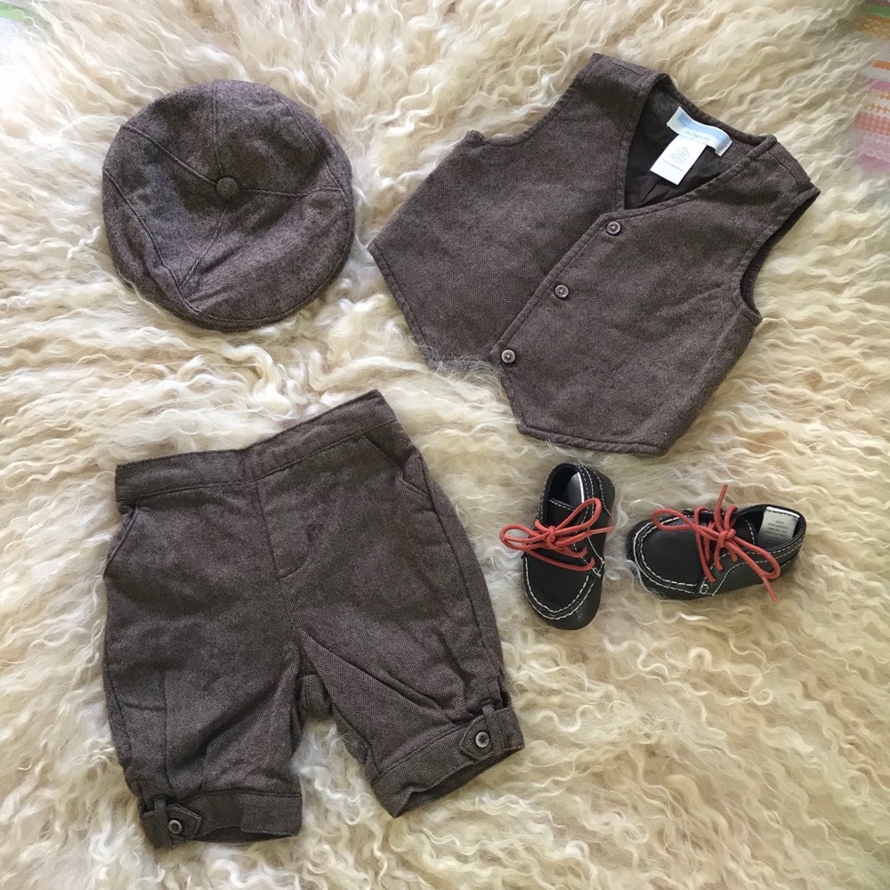 Janie & Jack 4 Piece Boys Outfit Brown Herringbone