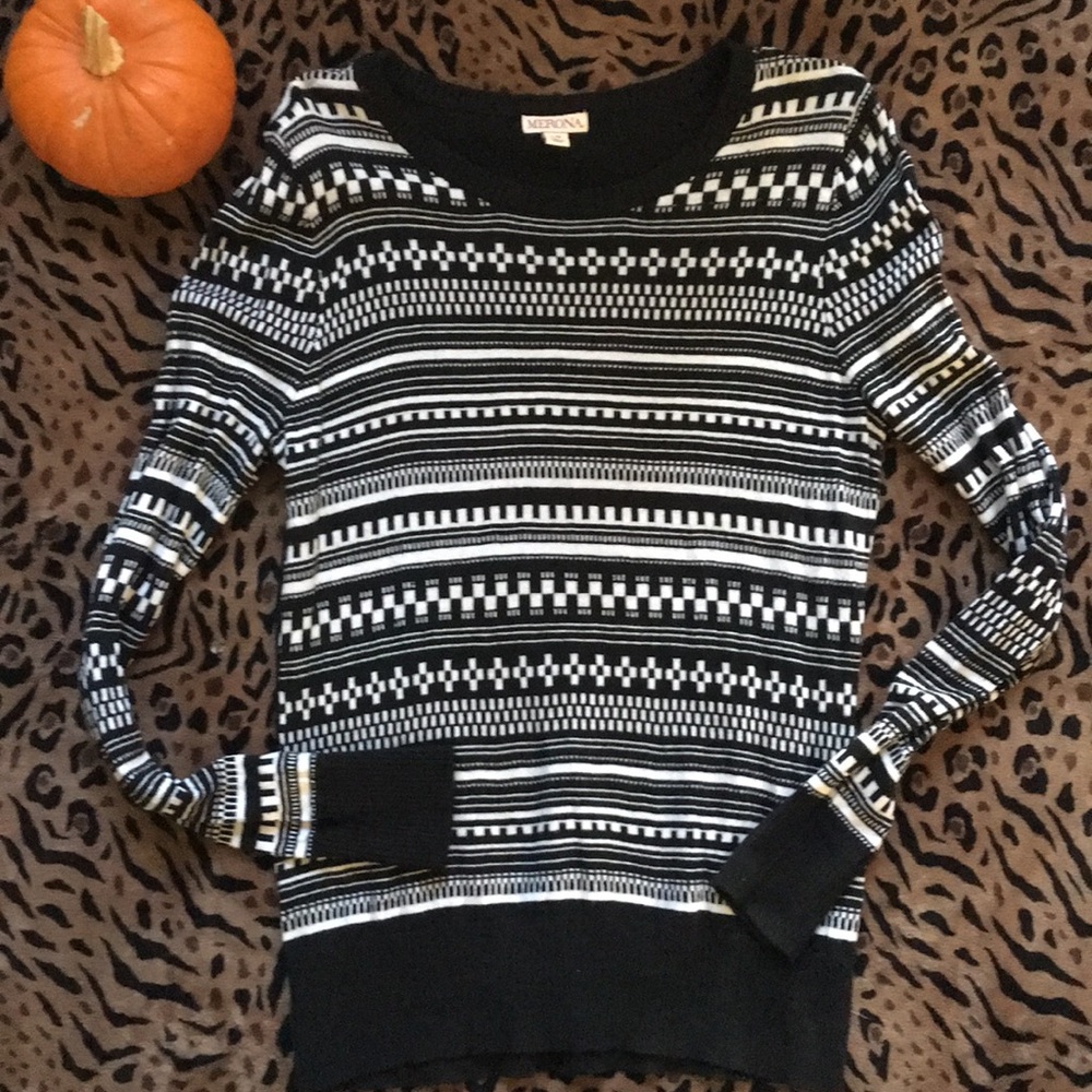 Merona Black and White Sweater Large