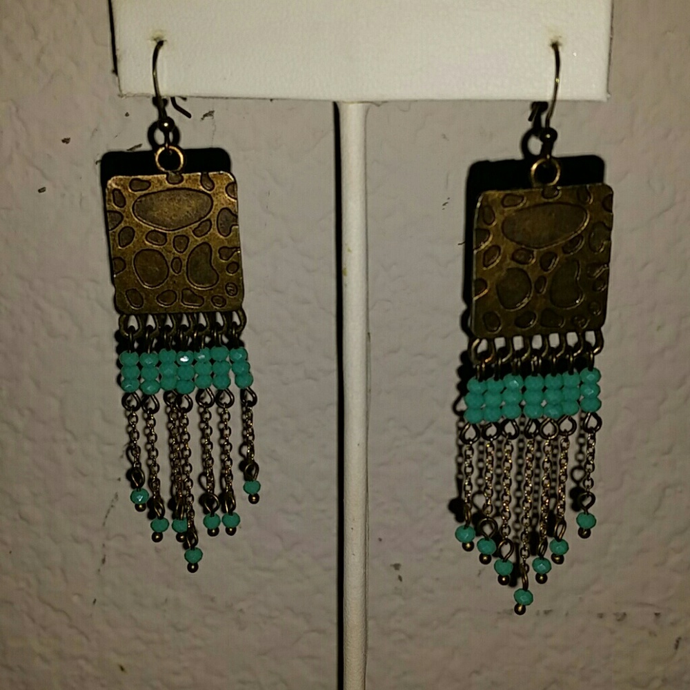 Aqua crystals chandelier brass drape bohemian ear