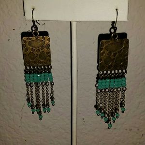 Aqua crystals chandelier brass drape bohemian ear