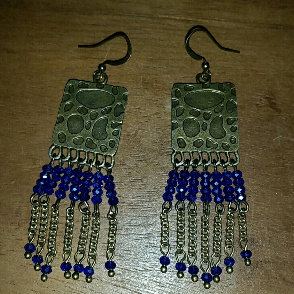 Crystal brass chandelier gypsy royal blue earrings