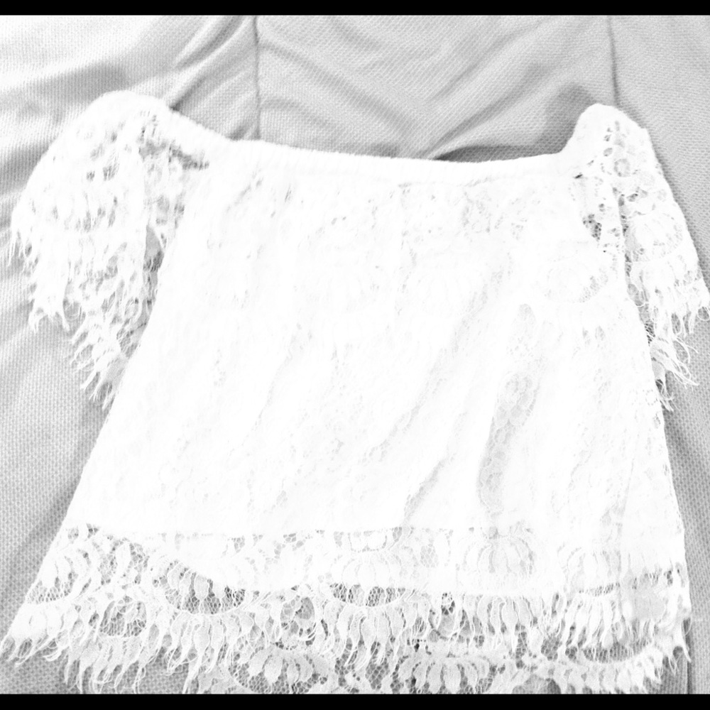 White lace crop top with a white tank attached