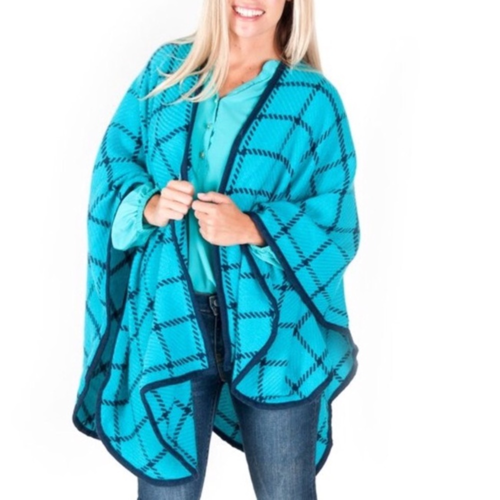 🆕Turquoise & Navy Check Shawl