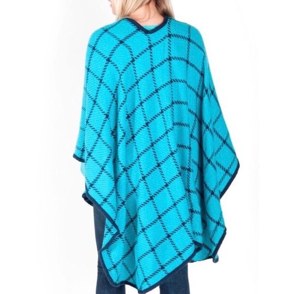 🆕Turquoise & Navy Check Shawl - Picture 2 of 2