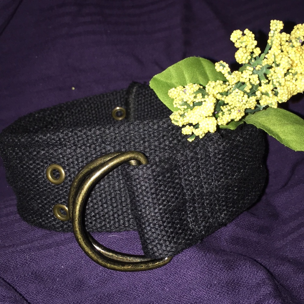 Black Canvas Belt With Gold Holes