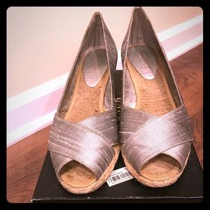 Lauren by Ralph Lauren Silver Peep Toe Wedge
