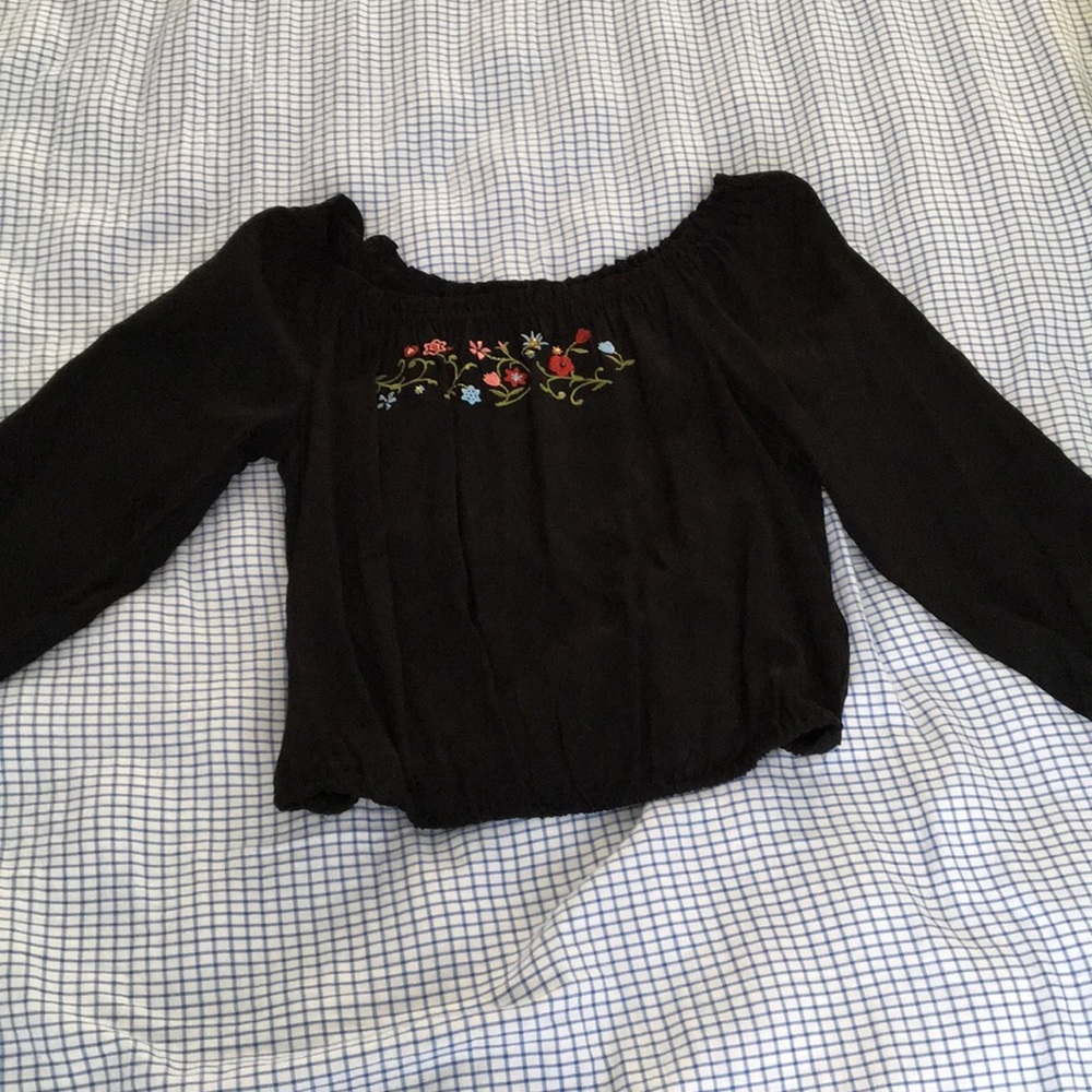 Black & Floral Crop Top
