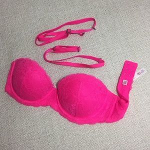 PINK Lace Convertible Bra - 32B Fuchsia