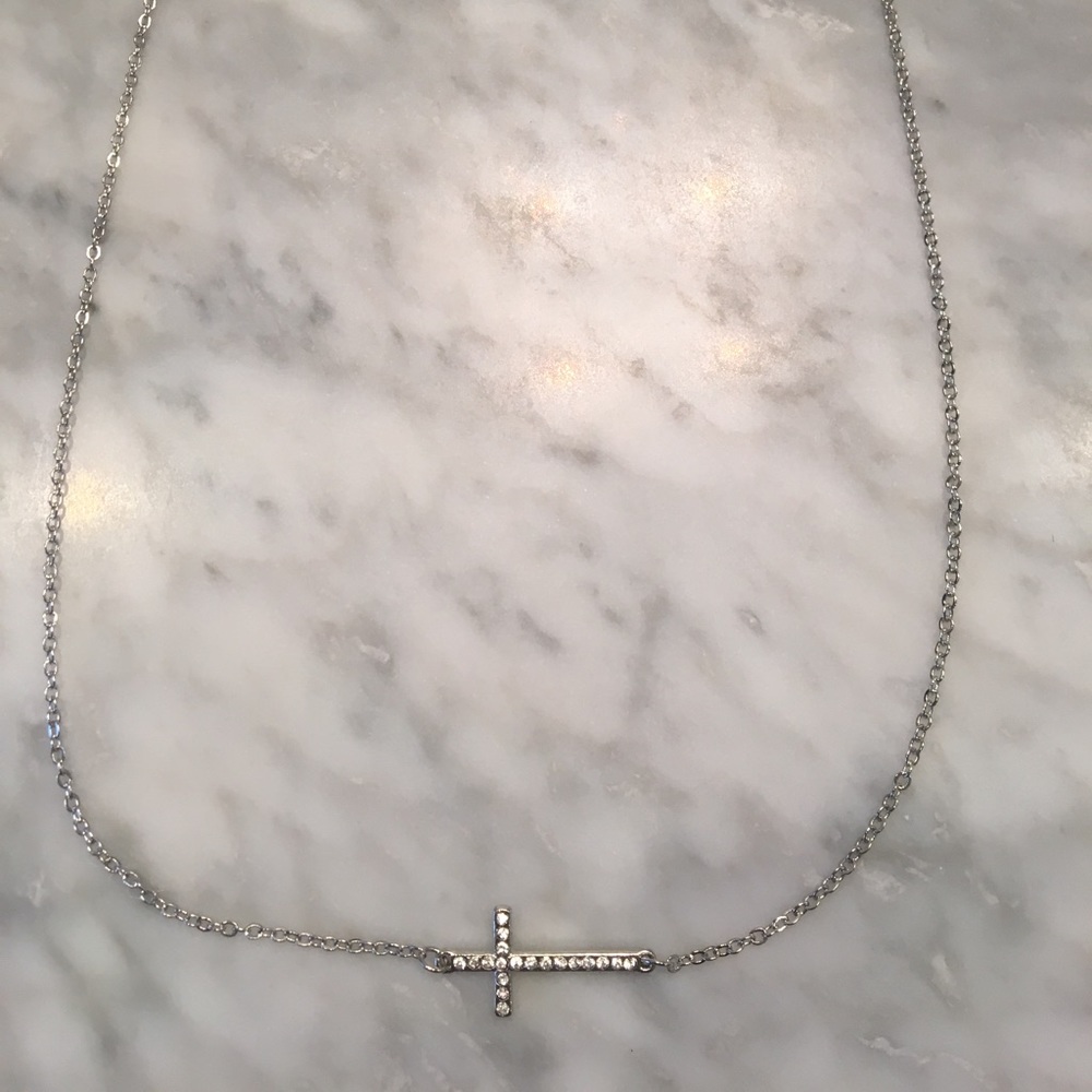 classic silver cross necklace micro pave inlay CZ