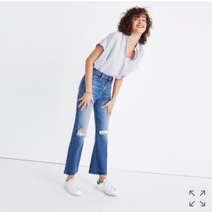 Distressed, boot cut, cropped jeans